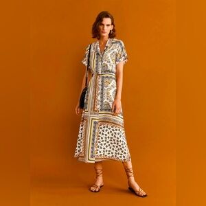 Mango Orange and White Collared Midi Sundress